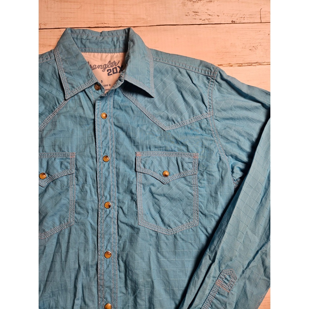Wrangler 20X Womens Western Snap Shirt‎ Blue Grid Plaid Cotton Small